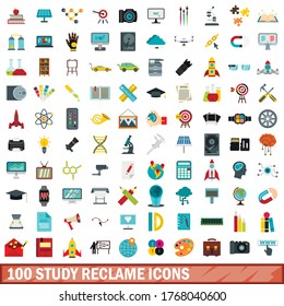 100 study reclame icons set in flat style for any design vector illustration