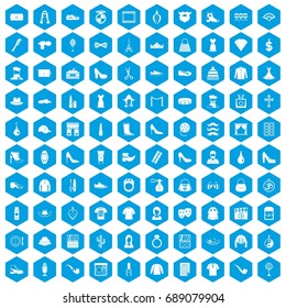 100 stylist icons set in blue hexagon isolated vector illustration