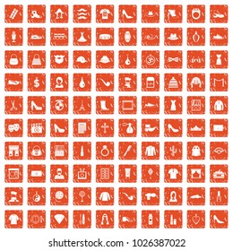 100 stylist icons set in grunge style orange color isolated on white background vector illustration