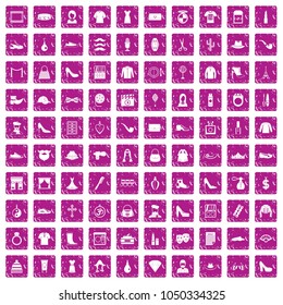 100 stylist icons set in grunge style pink color isolated on white background vector illustration