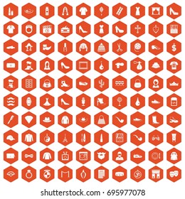 100 stylist icons set in orange hexagon isolated vector illustration