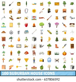 100 suburban house icons set in cartoon style for any design vector illustration