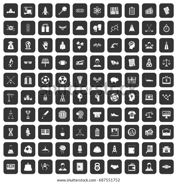 100 success icons set in black color\
isolated vector\
illustration