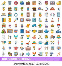 100 success icons set. Cartoon illustration of 100 success vector icons isolated on white background