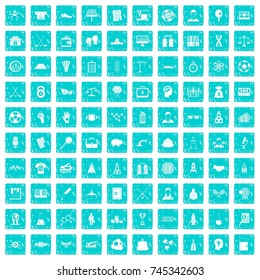 100 success icons set in grunge style blue color isolated on white background vector illustration