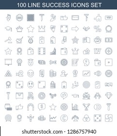 100 success icons. Trendy success icons white background. Included line icons such as puzzle, Dice, circle intersection, money tree, coin, chart. success icon for web and mobile.