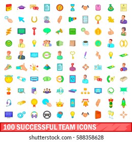 100 successful team icons set in cartoon style for any design vector illustration