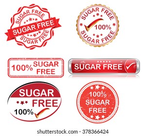 100% Sugar Free -different badges, labels, web icons: round, grunge, ribbon stamps. Also for print.