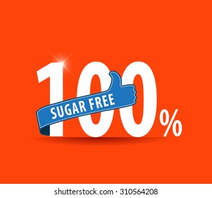 100% sugar free text written in flat colors typography with thumbs up - vector eps10