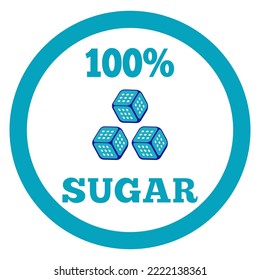 Etiqueta del signo de azúcar al 100%. Icono del cubo de azúcar vectorial.