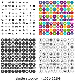 100 summer camp icons set vector in 4 variant for any web design isolated on white