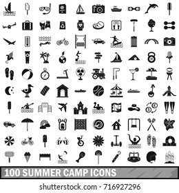 100 summer camp icons set in simple style for any design vector illustration