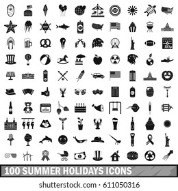 100 summer holidays icons set in simple style. Illustration of holidays icons isolated vector for any design