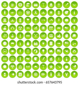 100 summer holidays icons set green circle isolated on white background vector illustration