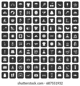 100 summer icons set in black color isolated vector illustration