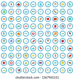 100 summer icons set in cartoon style for any design vector illustration
