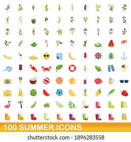 100 summer icons set. Cartoon illustration of 100 summer icons vector set isolated on white background