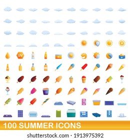 100 summer icons set. Cartoon illustration of 100 summer icons vector set isolated on white background