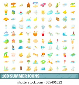100 summer icons set in cartoon style for any design vector illustration