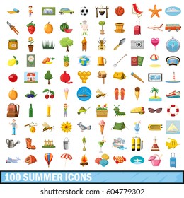 100 summer icons set in cartoon style for any design vector illustration