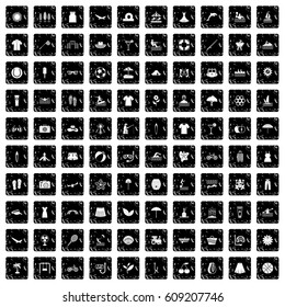 100 summer icons set in grunge style isolated vector illustration