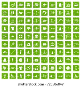 100 summer icons set in grunge style green color isolated on white background vector illustration