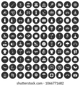 100 summer icons set in simple style white on black circle color isolated on white background vector illustration