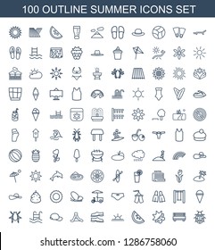 100 summer icons. Trendy summer icons white background. Included outline icons such as ladybug, bench, cold and hot mode, watermelon, sun rise. summer icon for web and mobile.