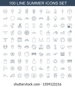 100 summer icons. Trendy summer icons white background. Included line icons such as beetle, ice cream ball, flippers, sun, flower, fast food cart. summer icon for web and mobile.