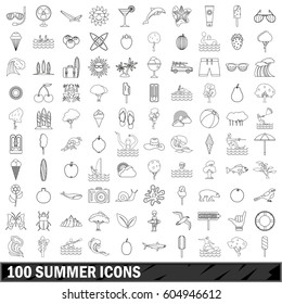100 summer set in outline style for any design vector illustration