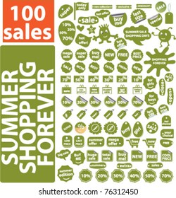 100 summer shopping sales signs, icons, symbols
