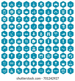 100 summer vacation icons set in sapphirine hexagon isolated vector illustration