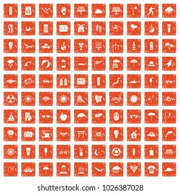100 sun icons set in grunge style orange color isolated on white background vector illustration