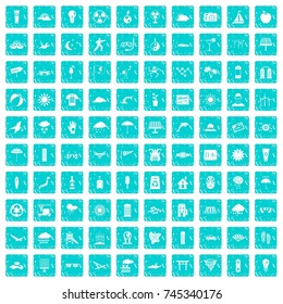 100 sun icons set in grunge style blue color isolated on white background vector illustration
