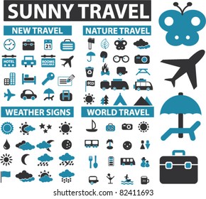 100 sunny travel icons, signs, vector illustrations