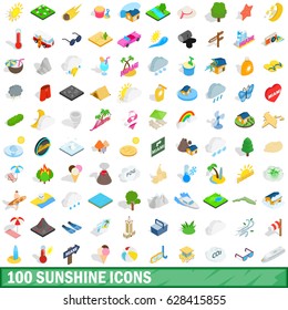 100 sunshine icons set in isometric 3d style for any design vector illustration