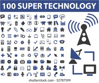 100 super technology signs. vector