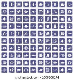 100 supermarket icons set in grunge style sapphire color isolated on white background vector illustration