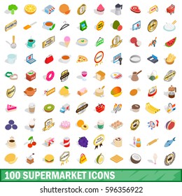 100 supermarket icons set in isometric 3d style for any design vector illustration