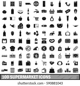 100 supermarket icons set in simple style for any design vector illustration