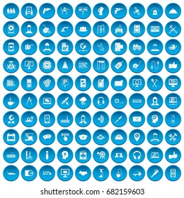 100 support center icons set in blue circle isolated on white vector illustration