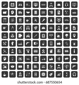 100 support center icons set in black color isolated vector illustration