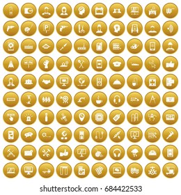 100 support icons set gold