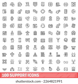 100 iconos de soporte. Ilustración de esquema de 100 iconos de soporte conjunto de vectores aislado en fondo blanco