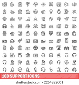 100 iconos de soporte. Ilustración de esquema de 100 iconos de soporte conjunto de vectores aislado en fondo blanco