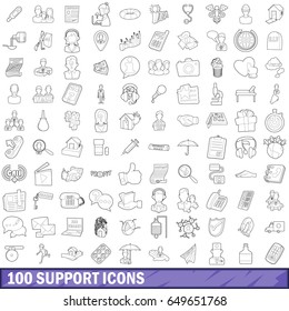 100 support icons set in outline style for any design vector illustration