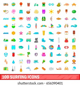100 surfing icons set in cartoon style for any design vector illustration