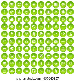 100 surfing icons set green circle isolated on white background vector illustration