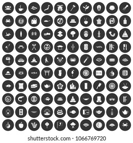 100 sushi bar icons set in simple style white on black circle color isolated on white background vector illustration