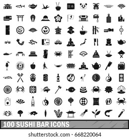 100 sushi bar icons set in simple style for any design vector illustration